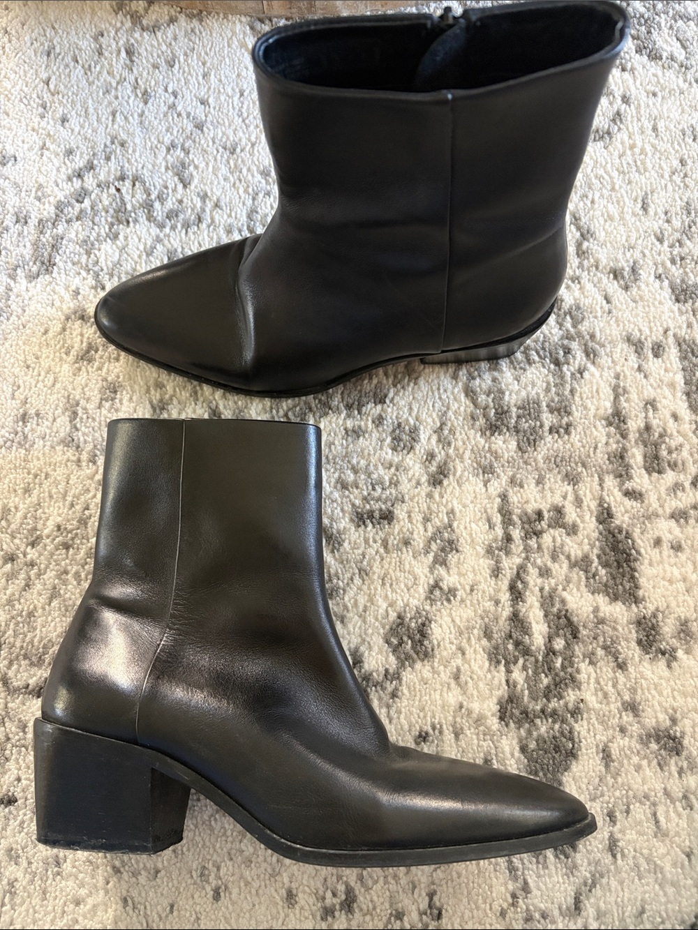 Black Zara Women's Mid-Calf Genuine Leather Block Heel Boots